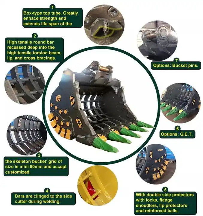 Mesin Berat Bagian Penggerak Bumi Excavator Rock Skeleton Bucket Untuk Excavator 1-50T