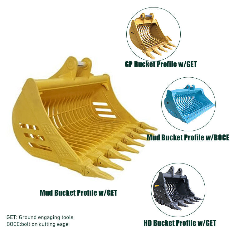 1-80T Excavator Skeleton Bucket yang terbuat dari bahan Q355 dengan kapasitas ember yang disesuaikan