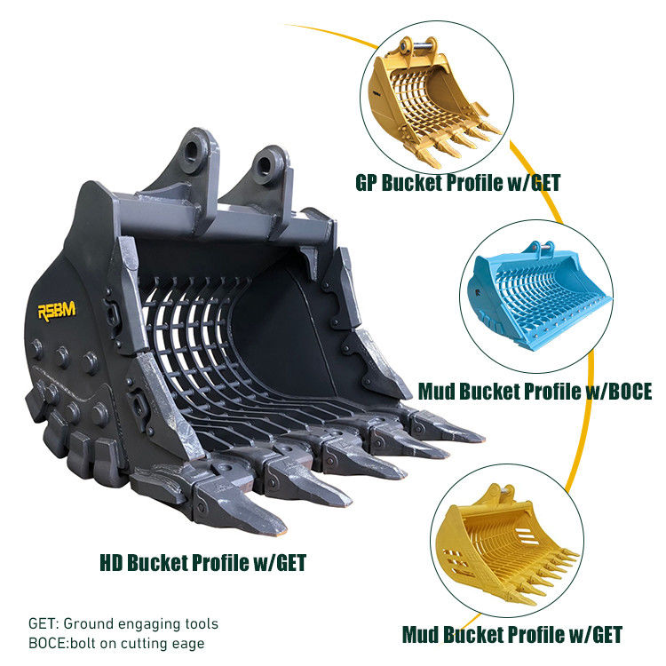 1-80T Excavator Skeleton Bucket yang terbuat dari bahan Q355 dengan kapasitas ember yang disesuaikan